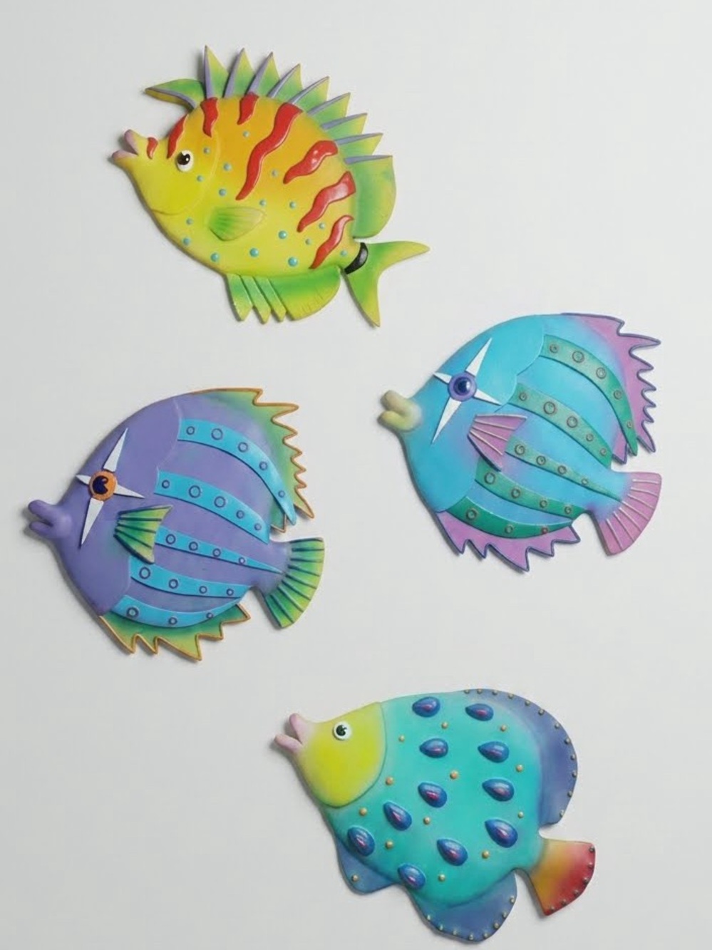 Vibrant 3D Tropical Fish Wall Decor Set (4) - Hand Painted Coastal Beach Art